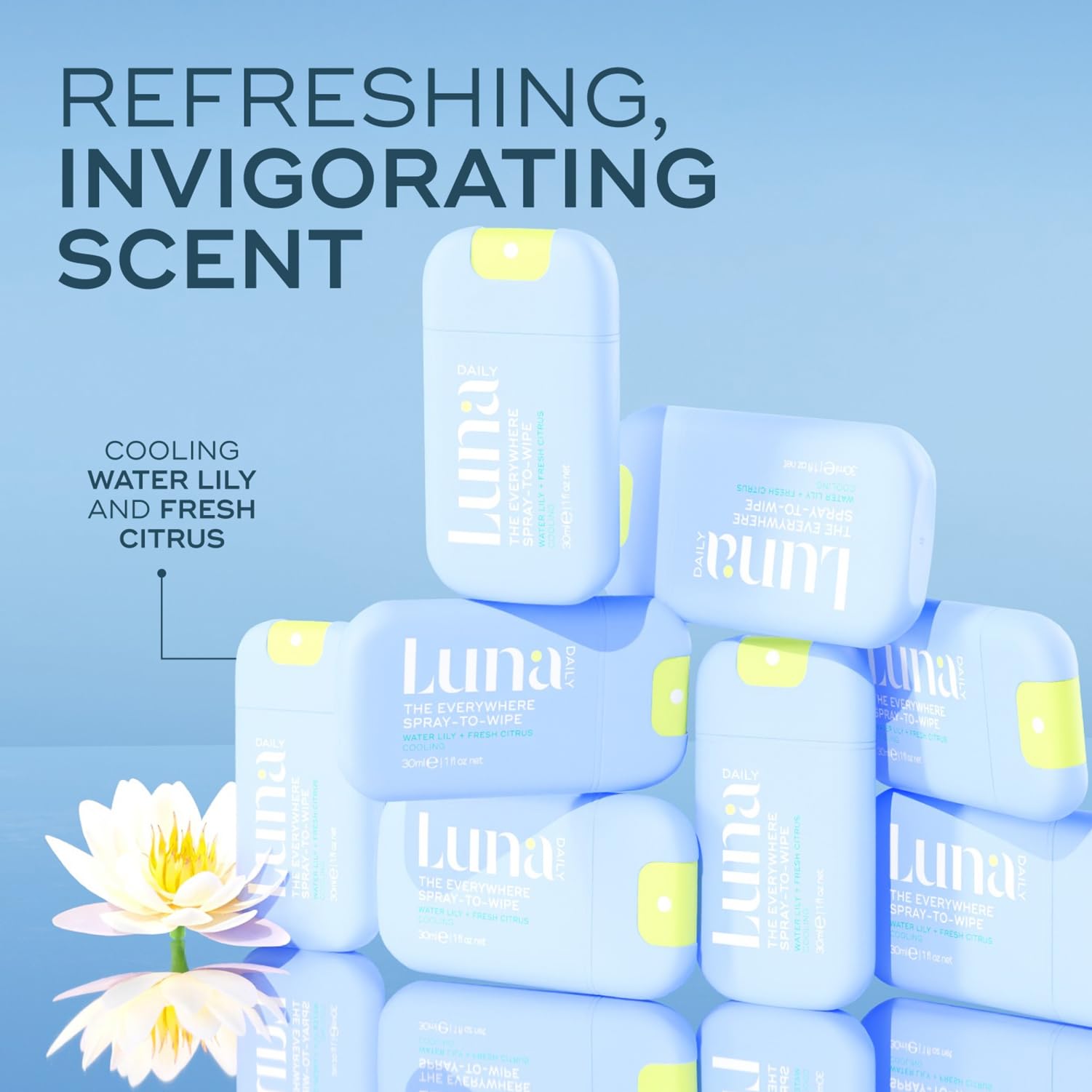 Luna Daily Everywhere Spray-To-Wipe plant based formula supports sensitive skin
