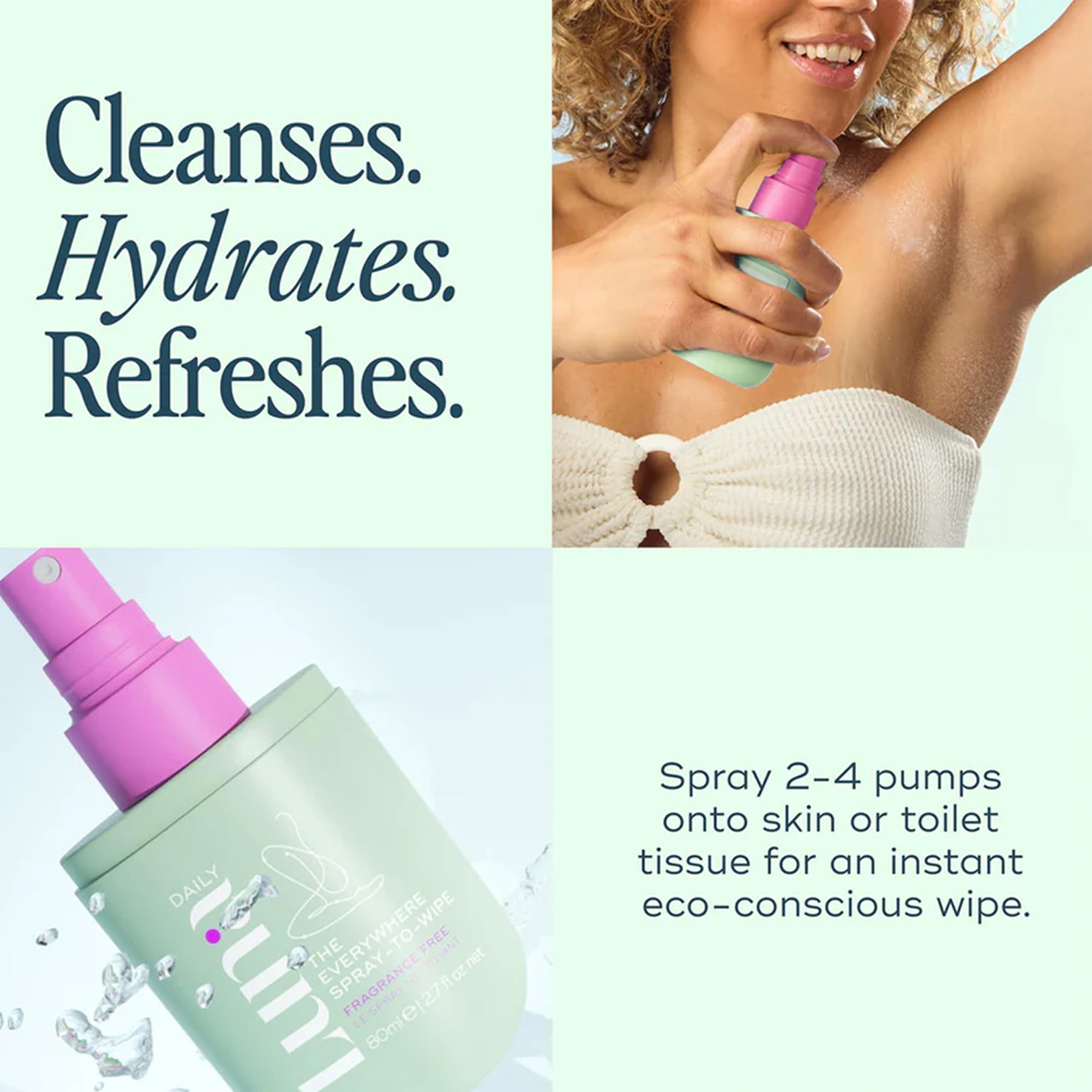 Mist from Luna Daily Fragrance Free Everywhere Spray-To-Wipe on a surface for quick wipe.