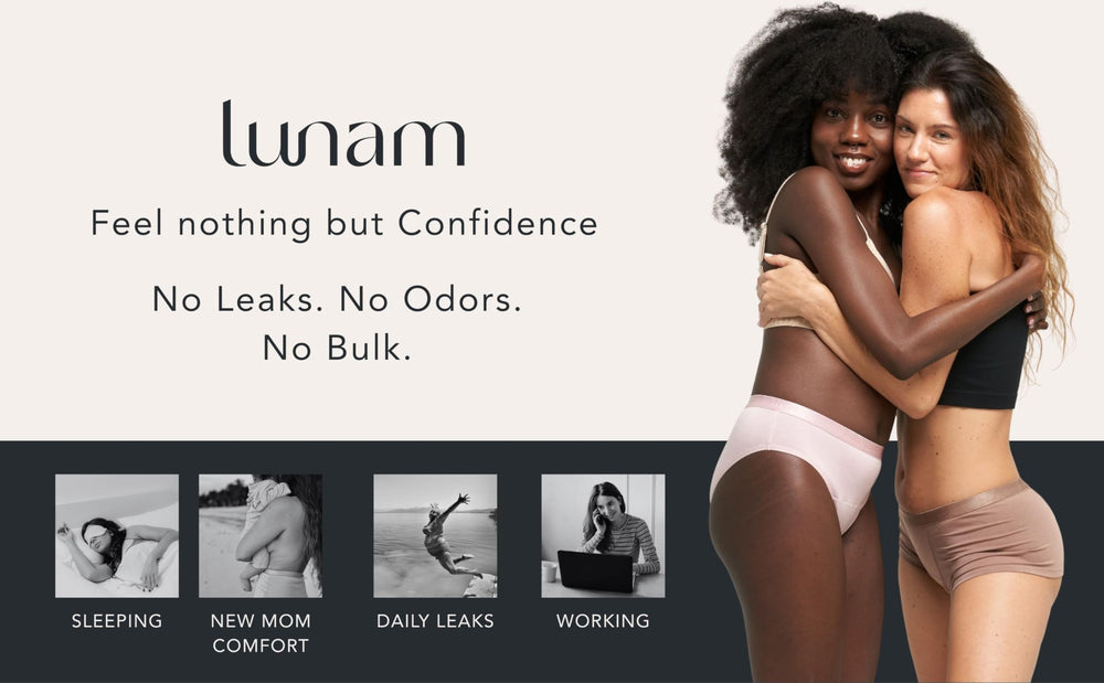 Lunam overnight-fit close-up suggests all-night comfort.