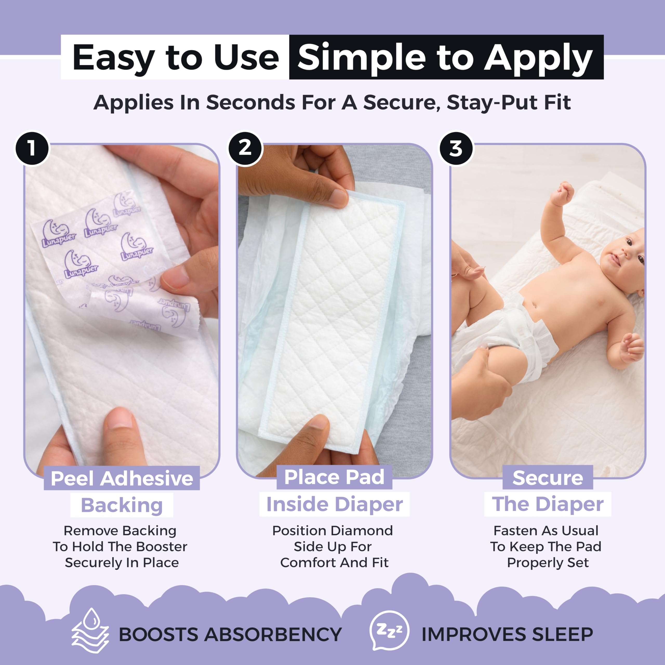 Lunapuer layered-absorption-core for quick moisture locking.