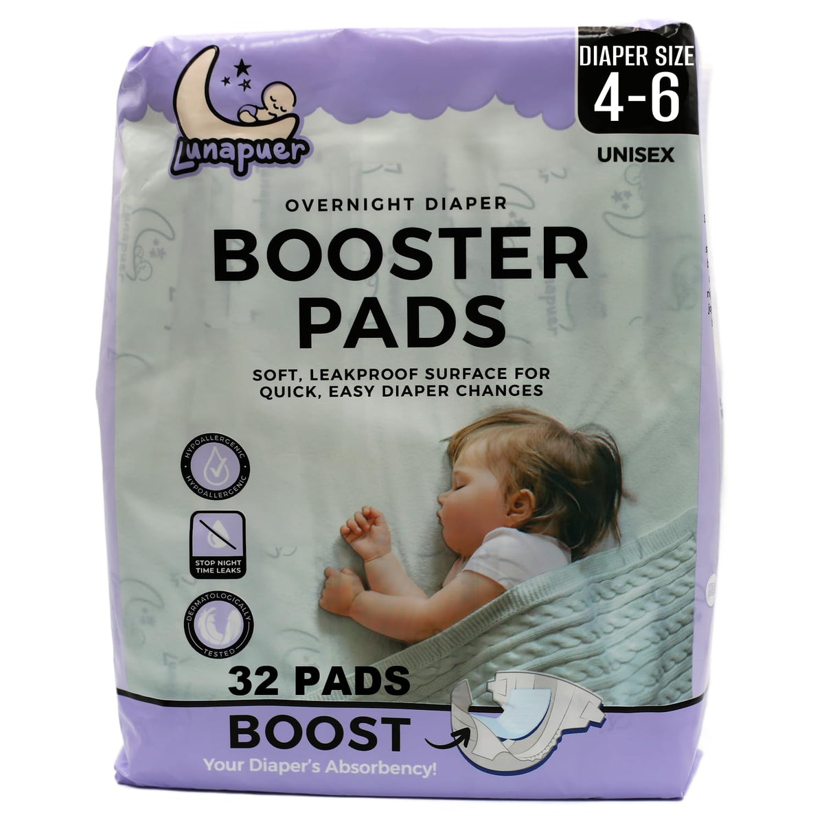 Lunapuer overnight booster pads with leak-protection for a dry night.