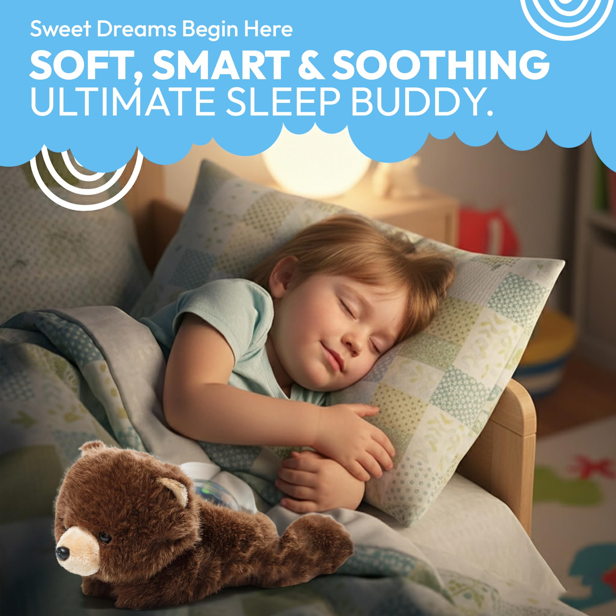 Lunapuer Sound Sleepers Bear auto shut-off saves energy after bedtime.