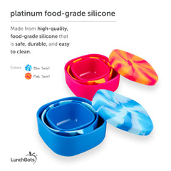 LunchBots silicone bowls, oven safe up to 400°F for baking and sharing.