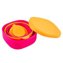 LunchBots silicone suction bowl 3-pack stacked with lids for organized feeding on the go.