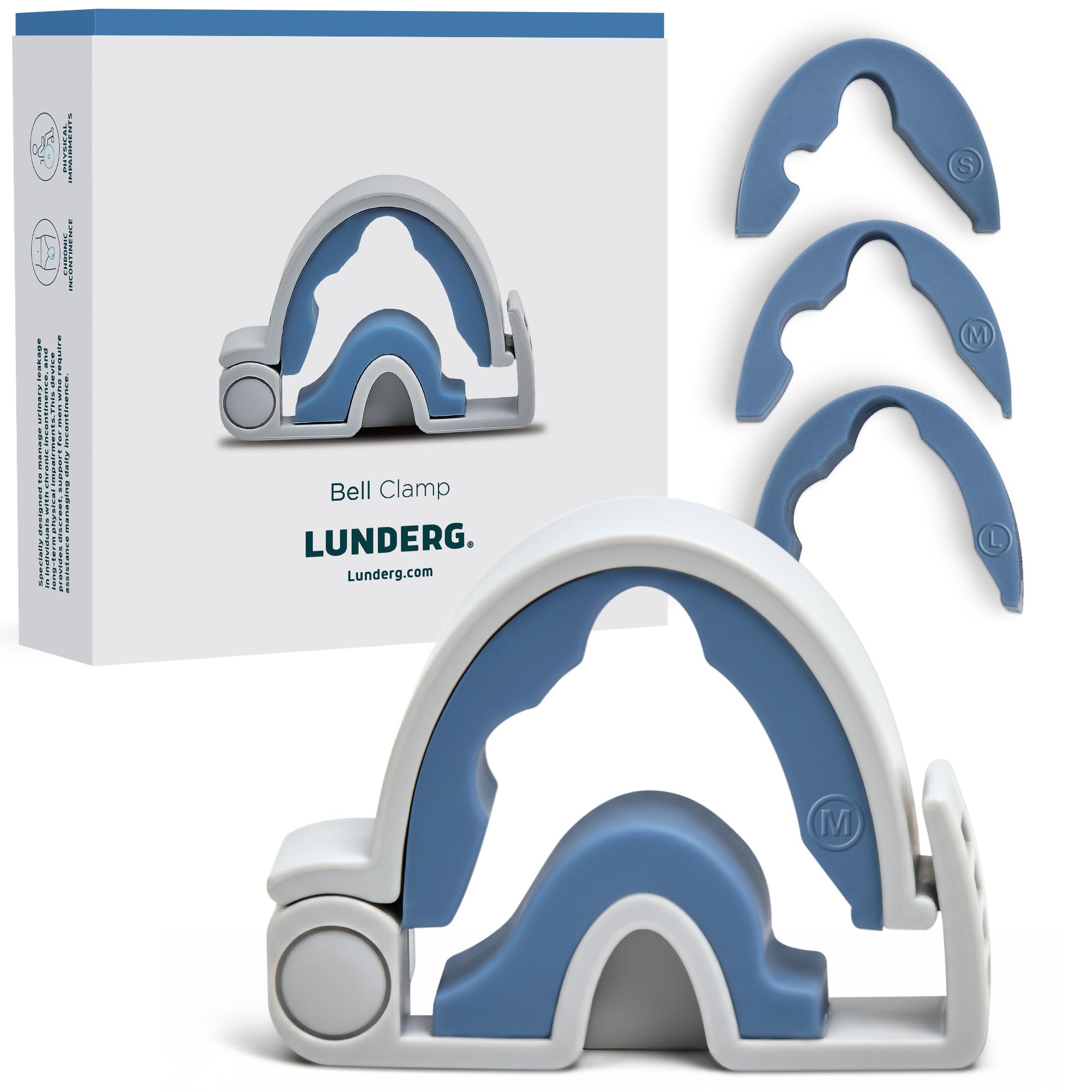 Lunderg Bell Clamp front view shows three size options for a personalized fit.