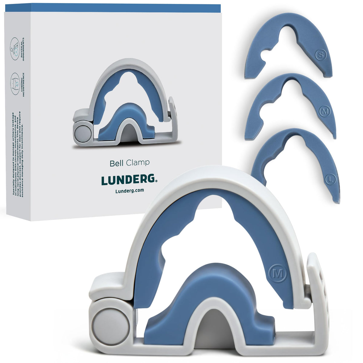 Lunderg Bell Clamp front view shows three size options for a personalized fit.