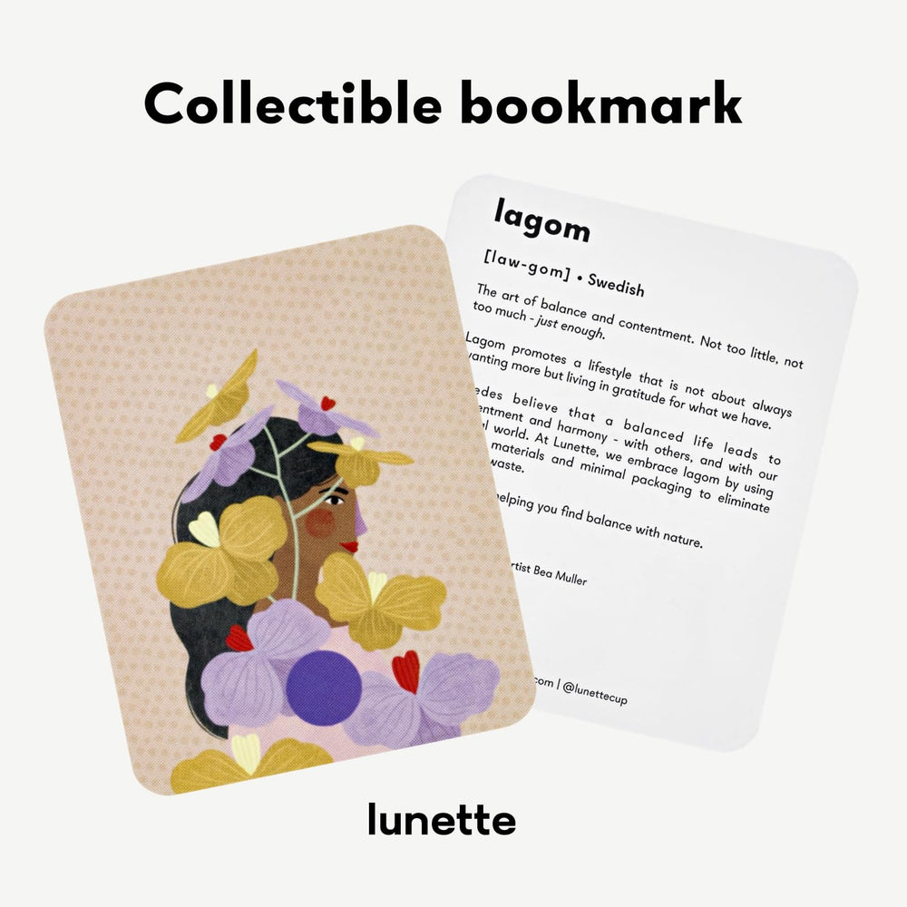 Lunette Finland-made premium silicone cup on display.