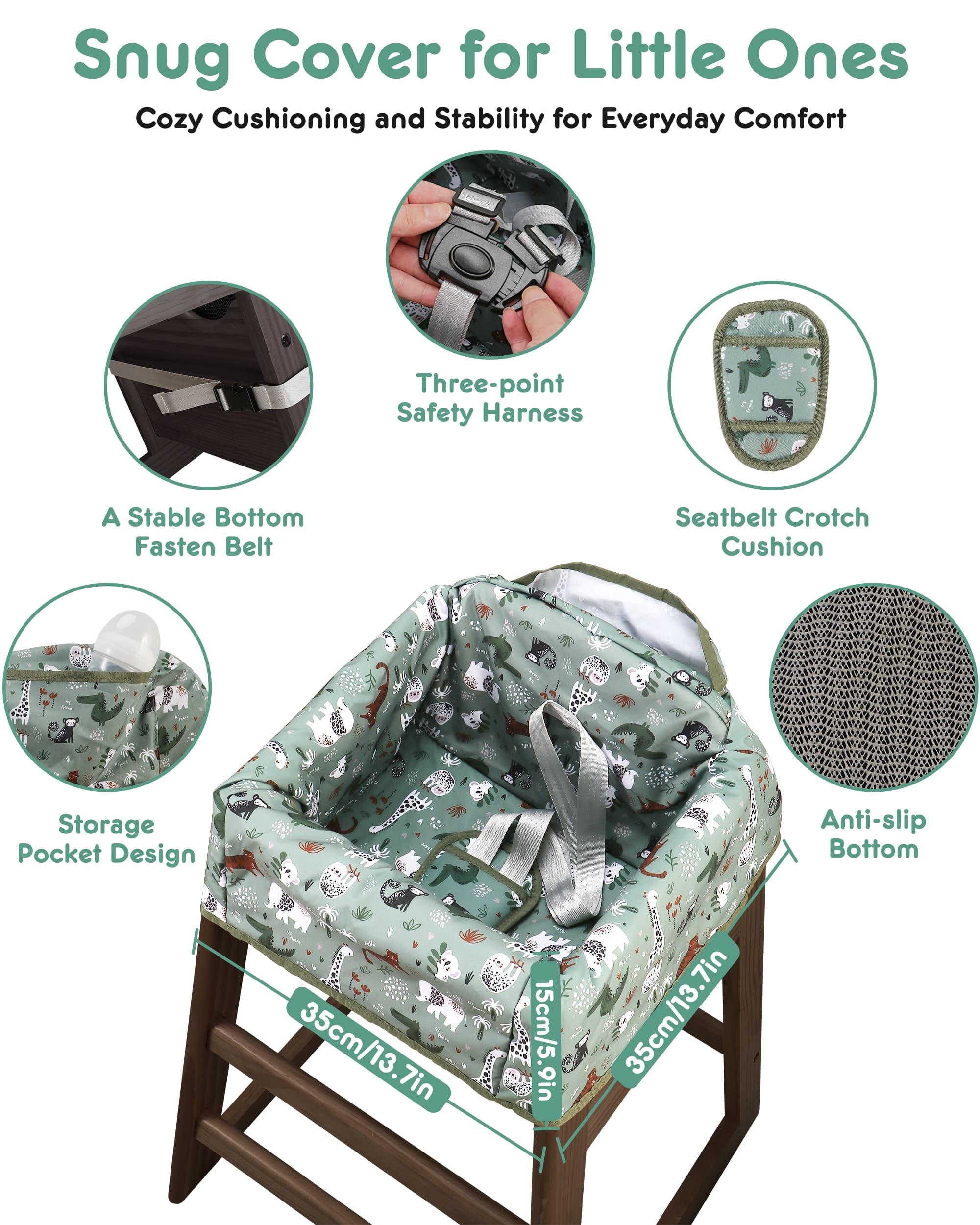 Lunobubo adjustable 3-point harness secures safely with anti-slip bottom.