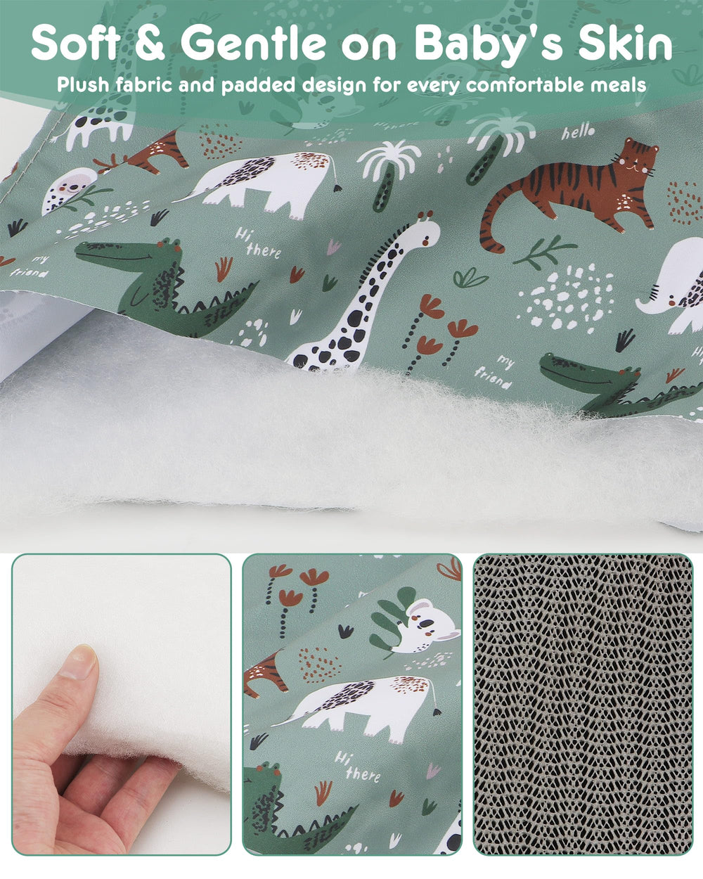 Lunobubo anti-slip bottom keeps baby in place during meals.