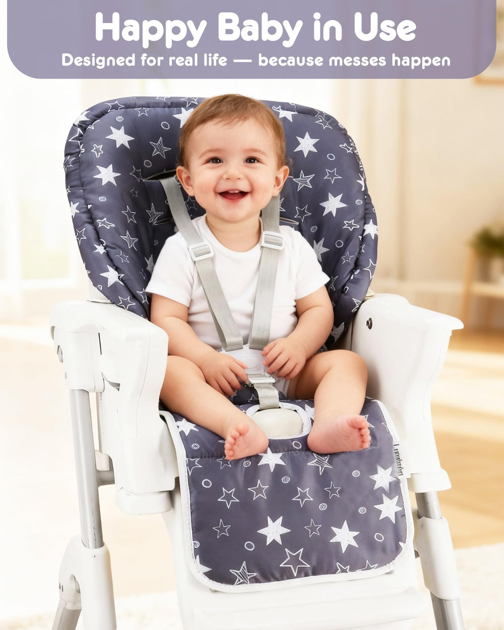 Lunobubo waterproof side of the high chair pad protects against spills.