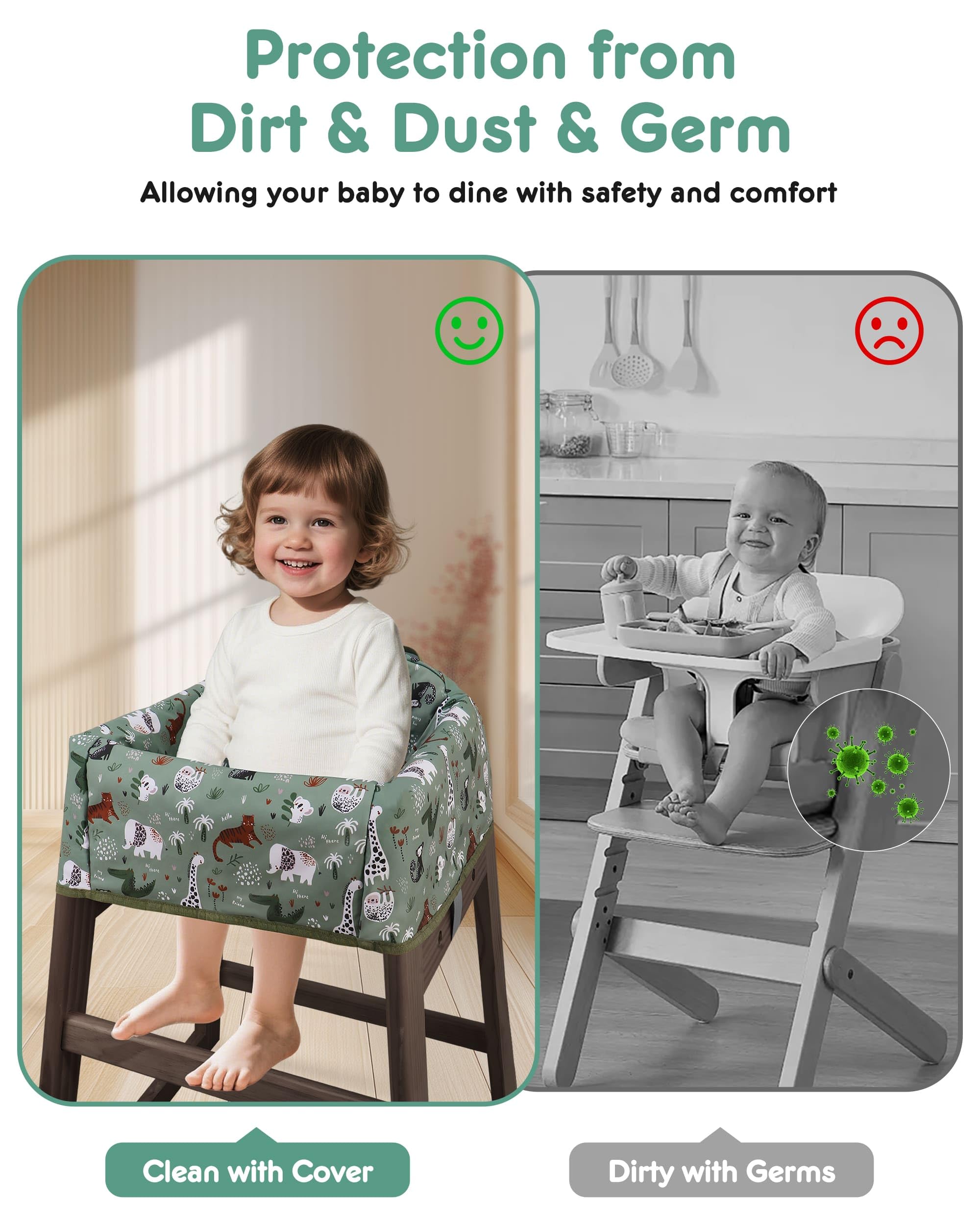 Lunobubo travel-friendly high chair cover fits most chairs for meals on the go.