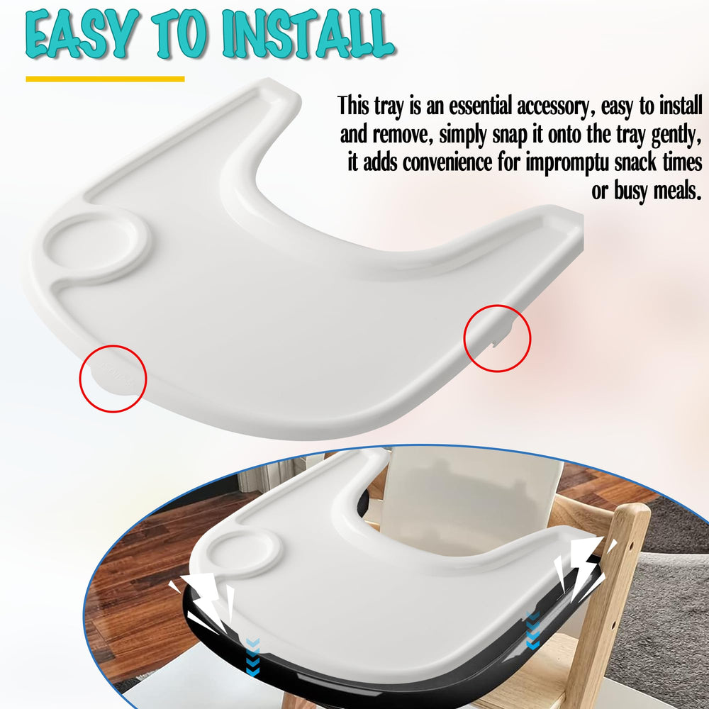 LuQiBabe easy-install snapping tray for quick mealtime setup.