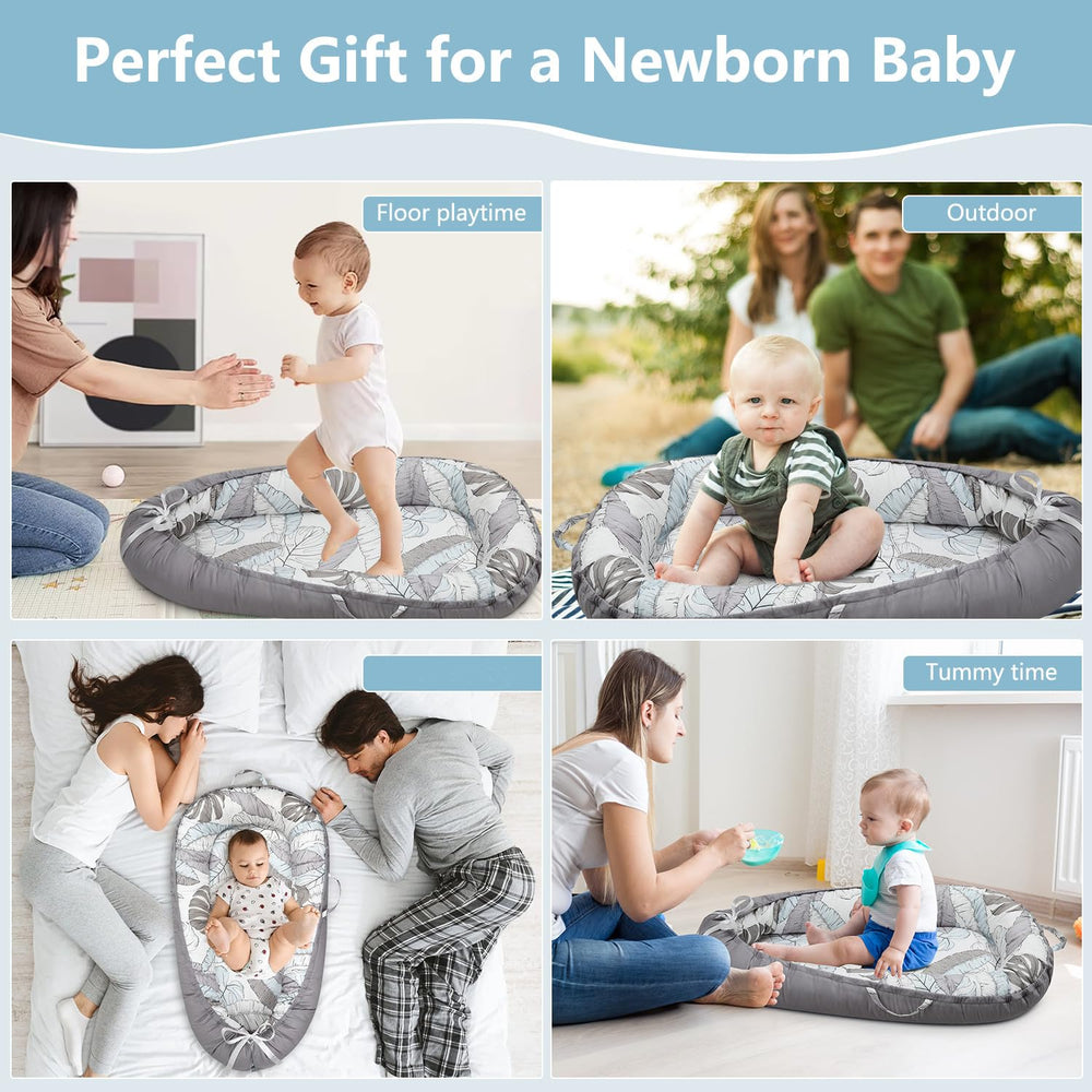 Lurui Baby Lounger includes carry handles for travel and park use.