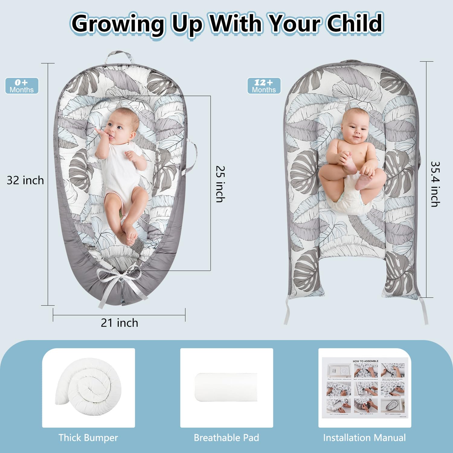Lurui Baby Lounger has a hidden bottom zipper for easy cleaning.