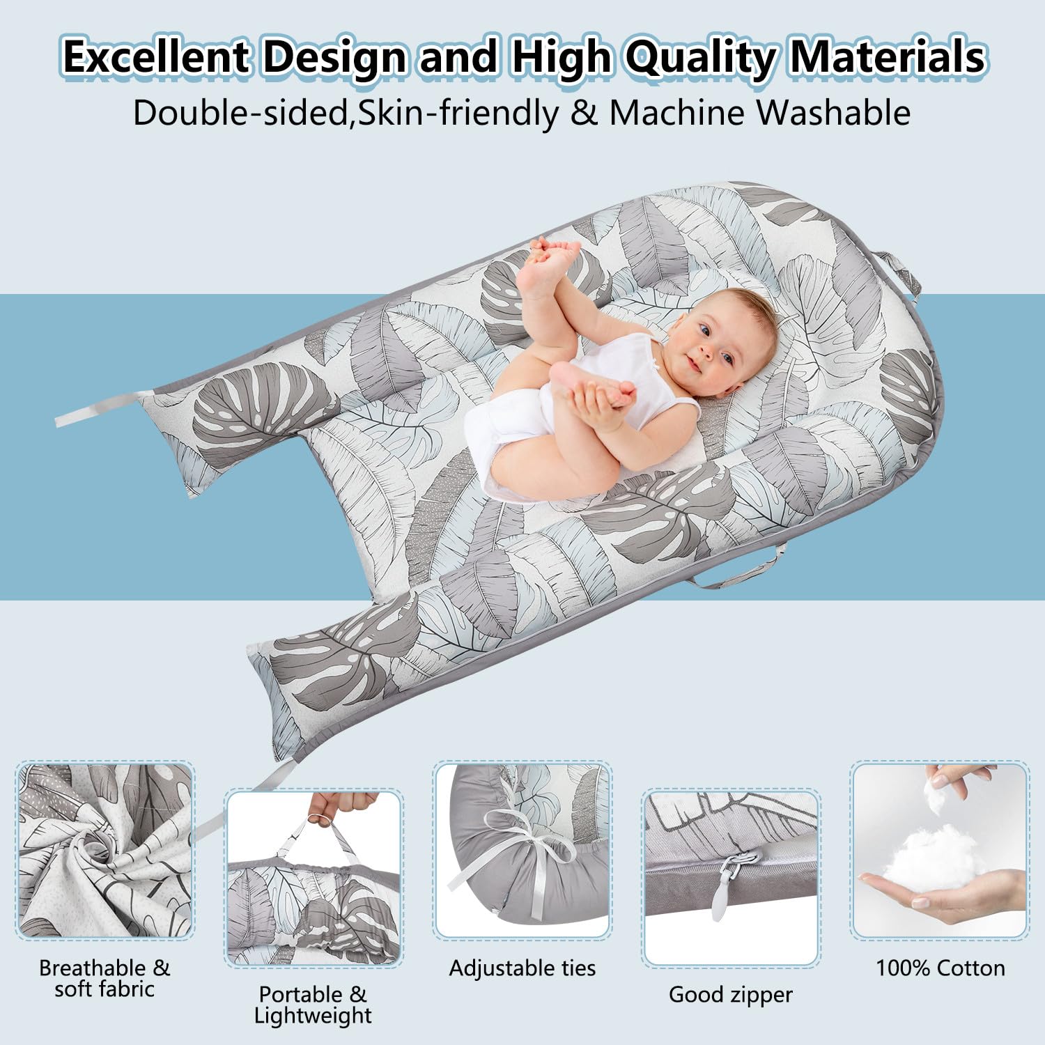Lurui Baby Lounger uses Oeko-Tex certified filling for safety and coziness.