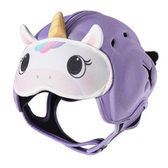 Lurui baby safety helmet with purple unicorn design provides ultra-light protection for crawlers.
