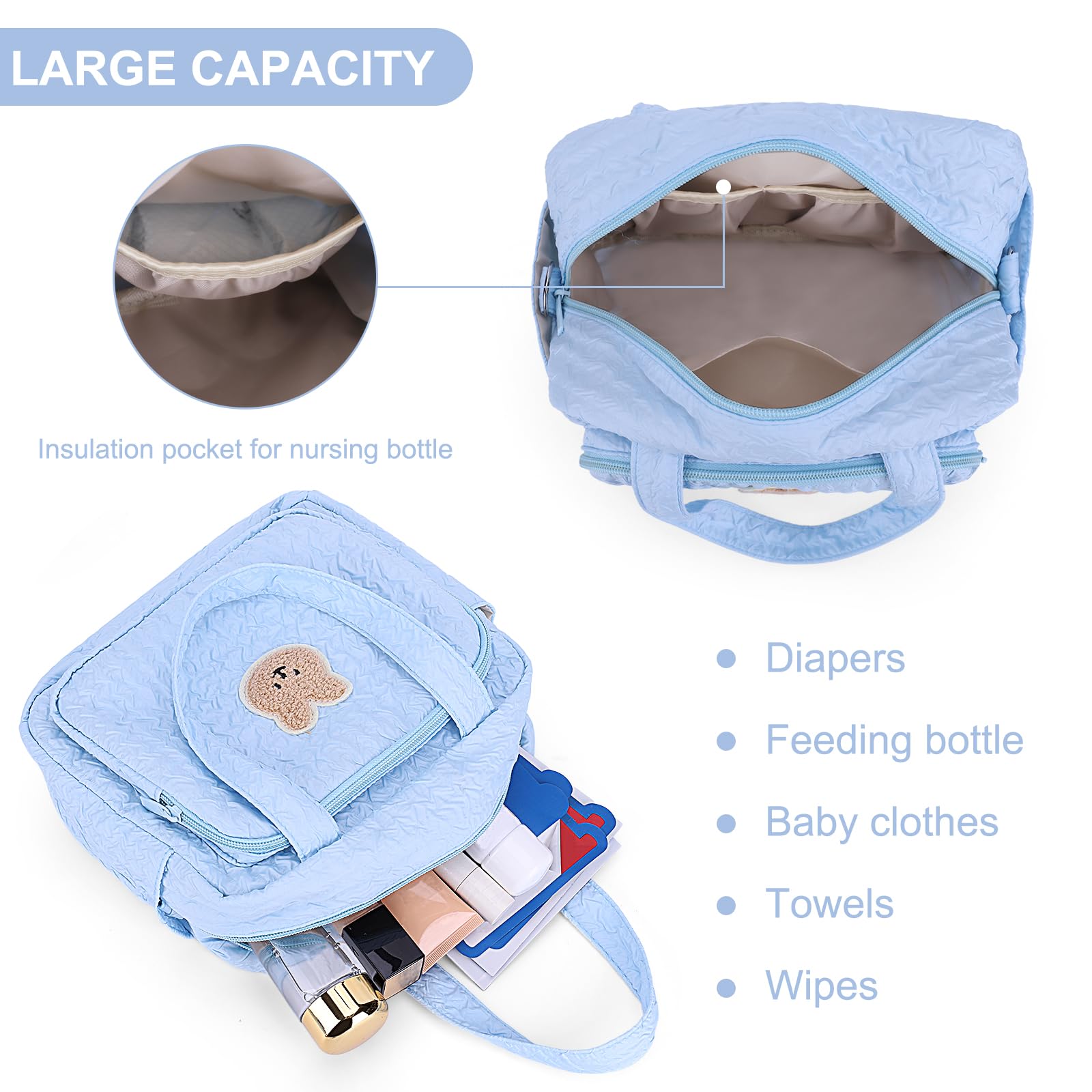 Lushandy diaper bag tote adjustable strap offers versatile carrying options.
