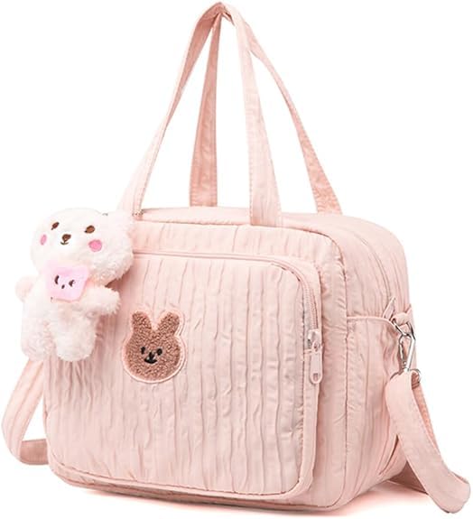 Lushandy diaper bag tote with insulated bottle pockets for on-the-go feeding.