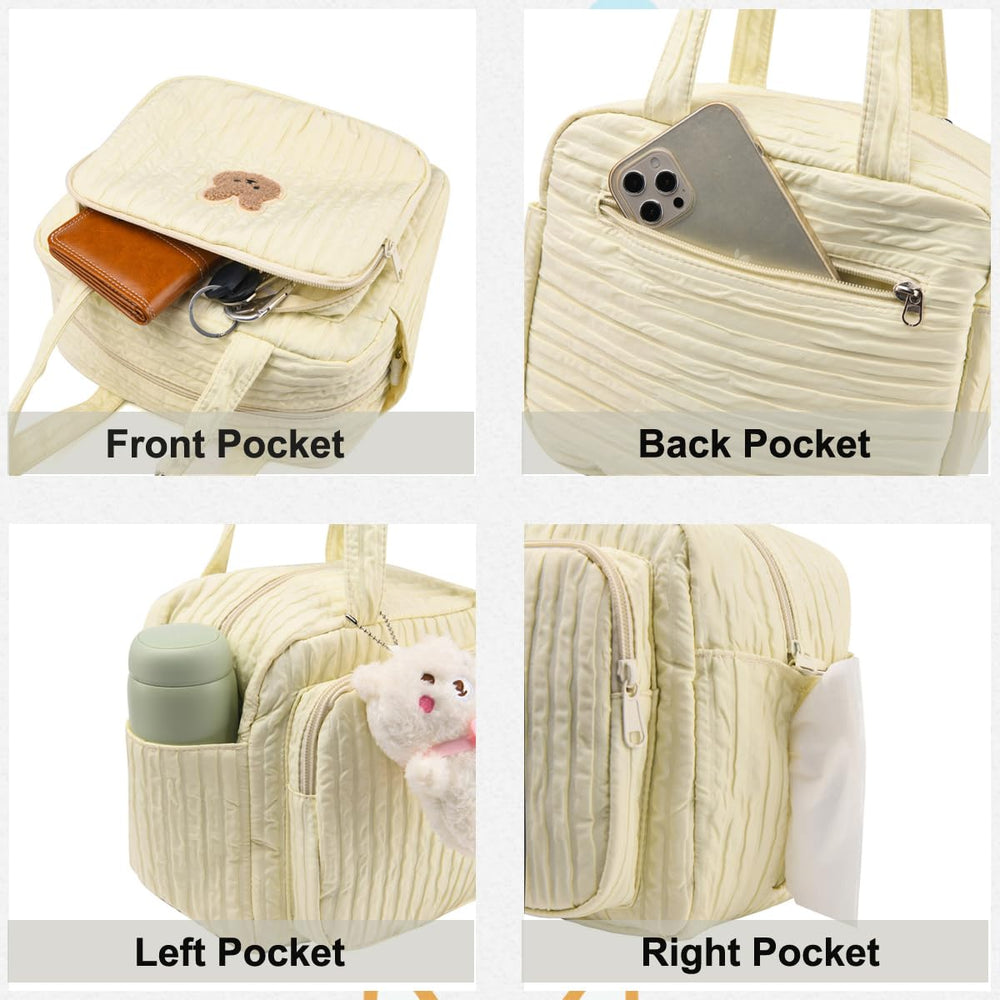 Lushandy diaper bag tote side tissue pocket for easy on-the-go cleanup