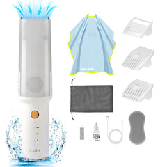 LUSN baby hair clippers with vacuum capturing stray hairs for clean cuts.