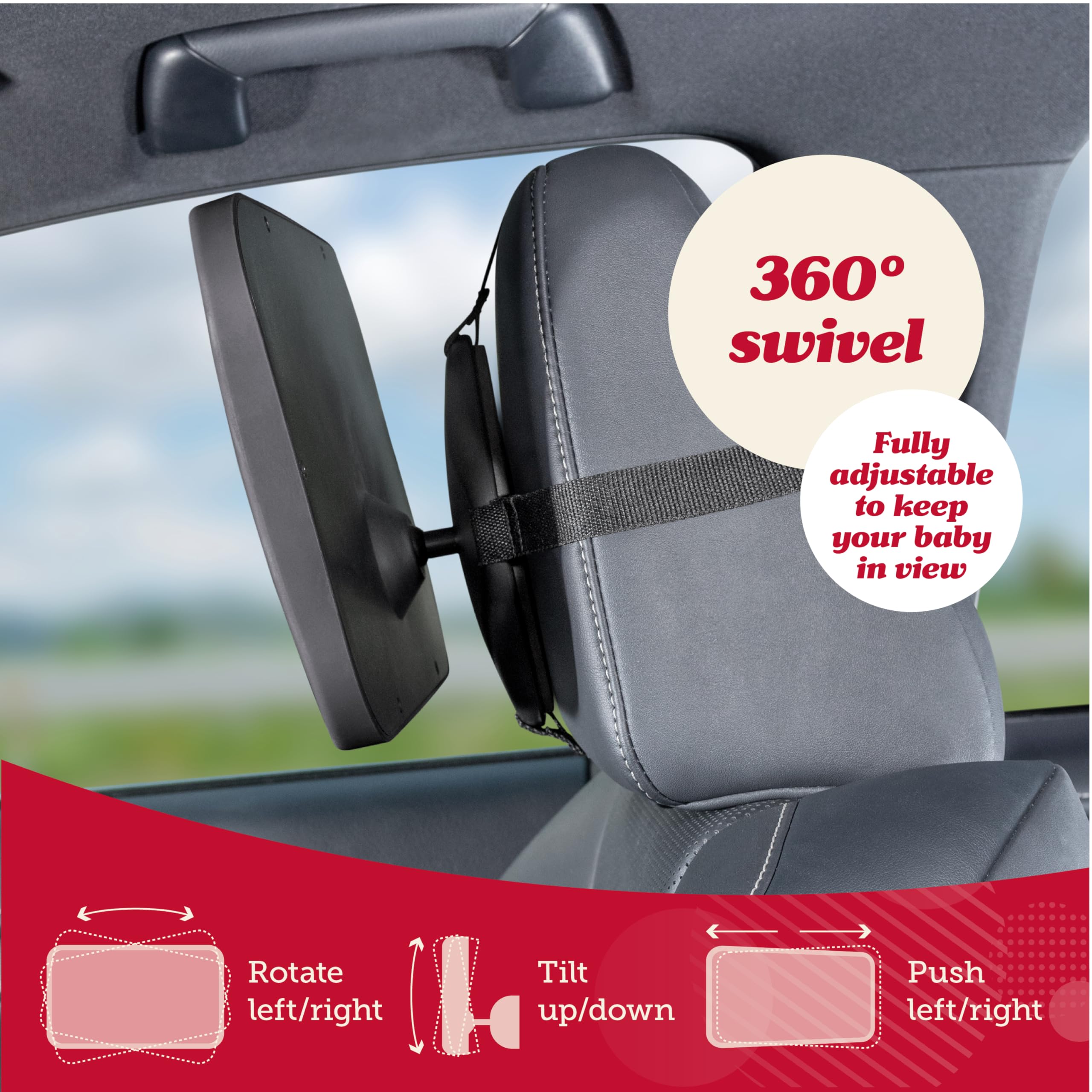 Lusso Gear headrest-fit mirror fits most car seats