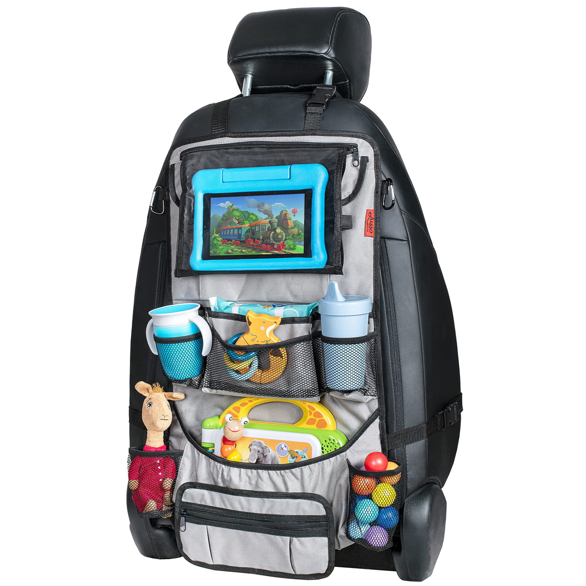 Lusso Gear backseat organizer gray front view with sag-proof corners for sturdy storage