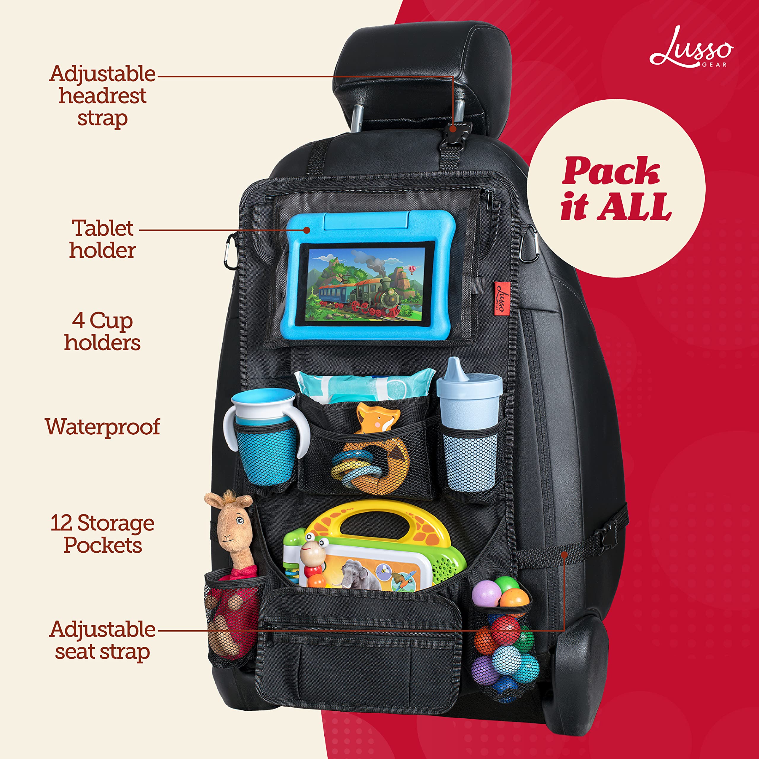 Lusso Gear backseat organizer gray reinforced corners close-up highlights durability