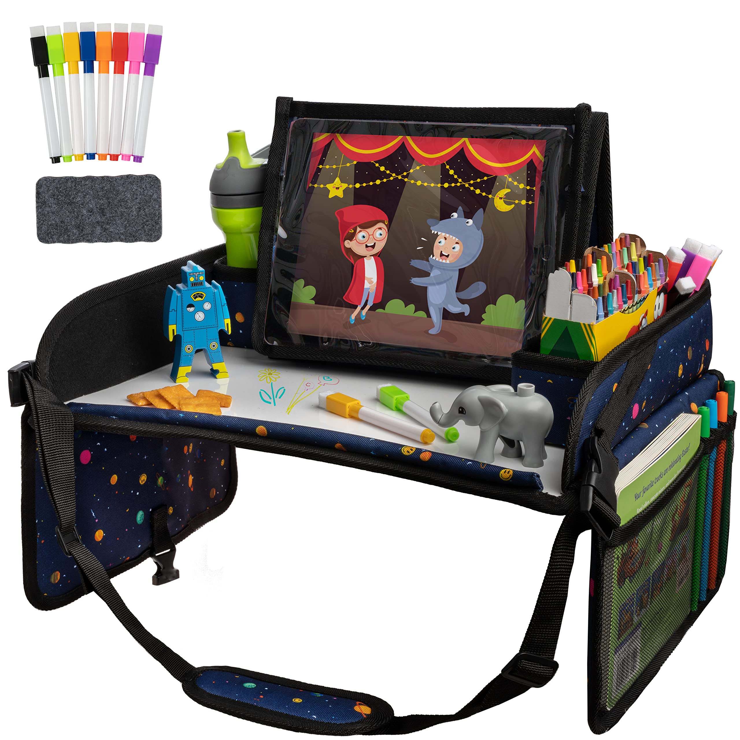Lusso Gear car seat activity tray with dry-erase top for easy cleanups