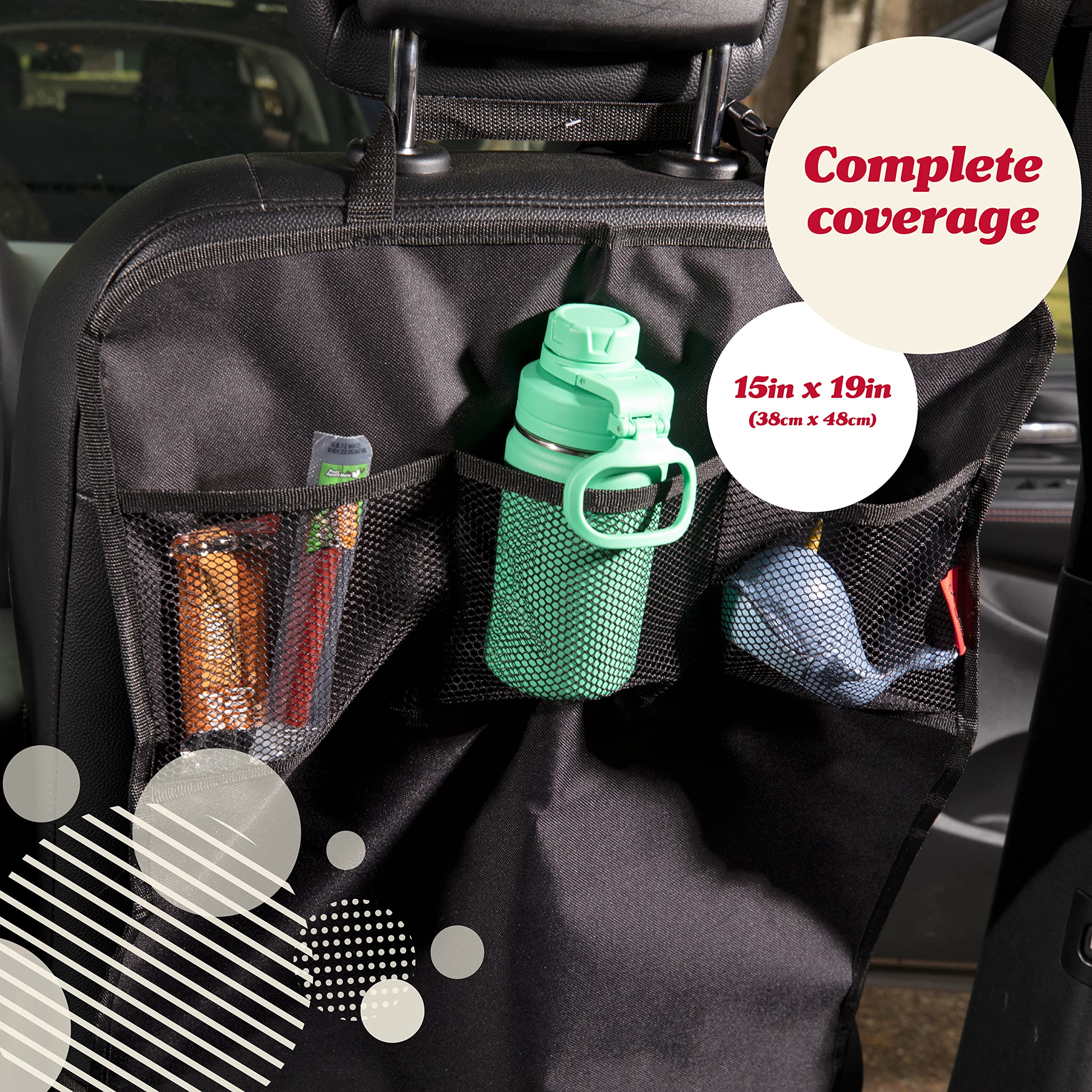 Lusso Gear kick mats reinforced top straps keep mats secure during travel.