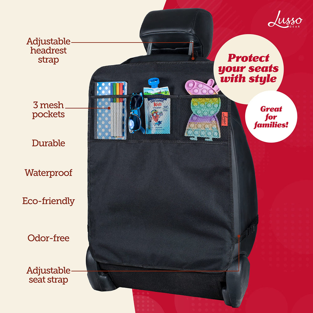 Lusso Gear kick mats waterproof material protects upholstery during spills and muddy boots.