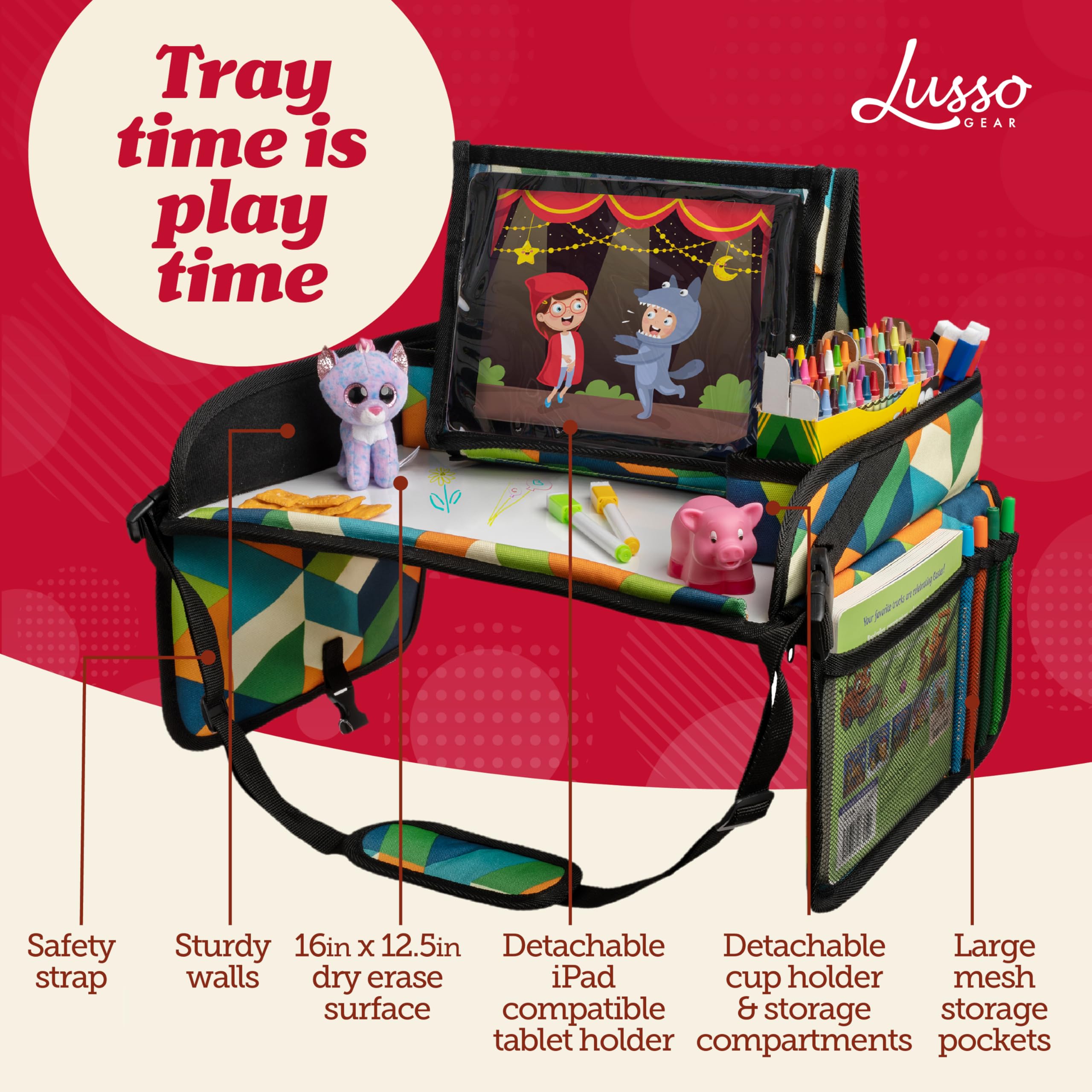 Lusso Gear Kids Travel Tray 600D Oxford material offers durable travel gear for families.