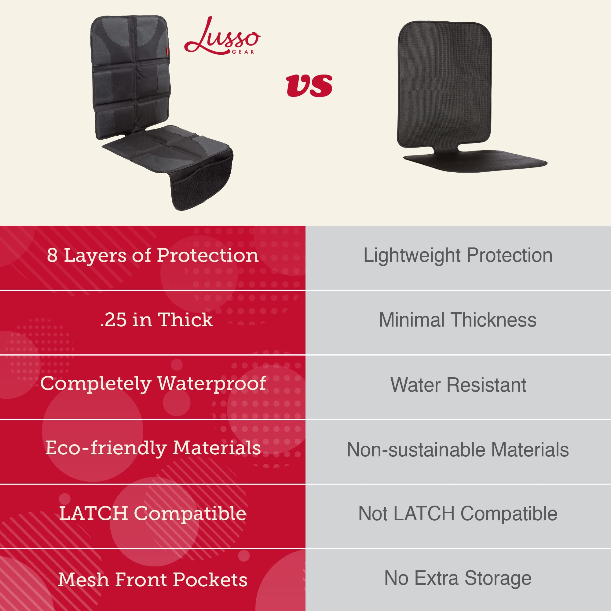 Lusso Gear mesh pocket storage for snacks and toys within reach