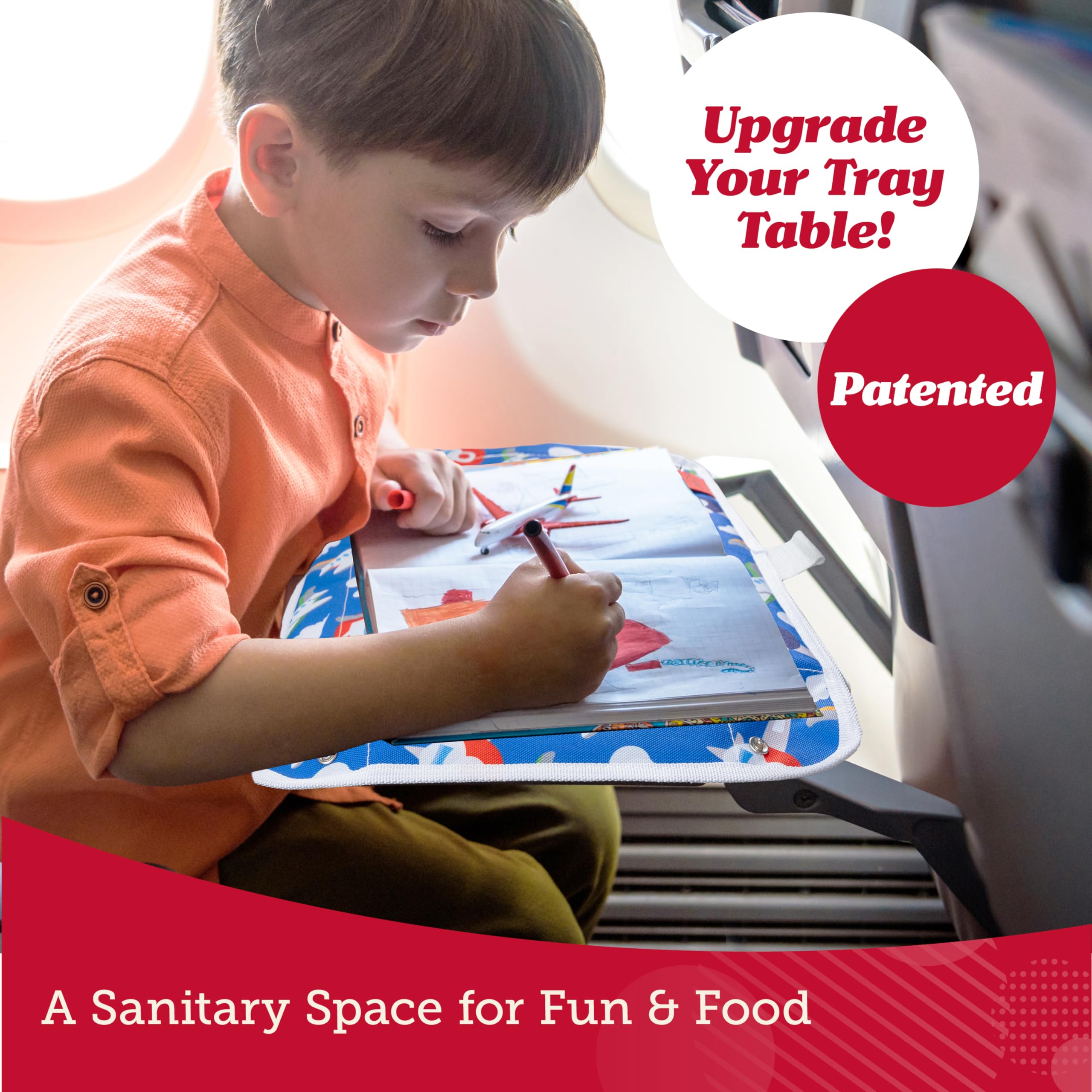 Lusso Gear tray cover storage pockets help toddlers' toys stay within reach.