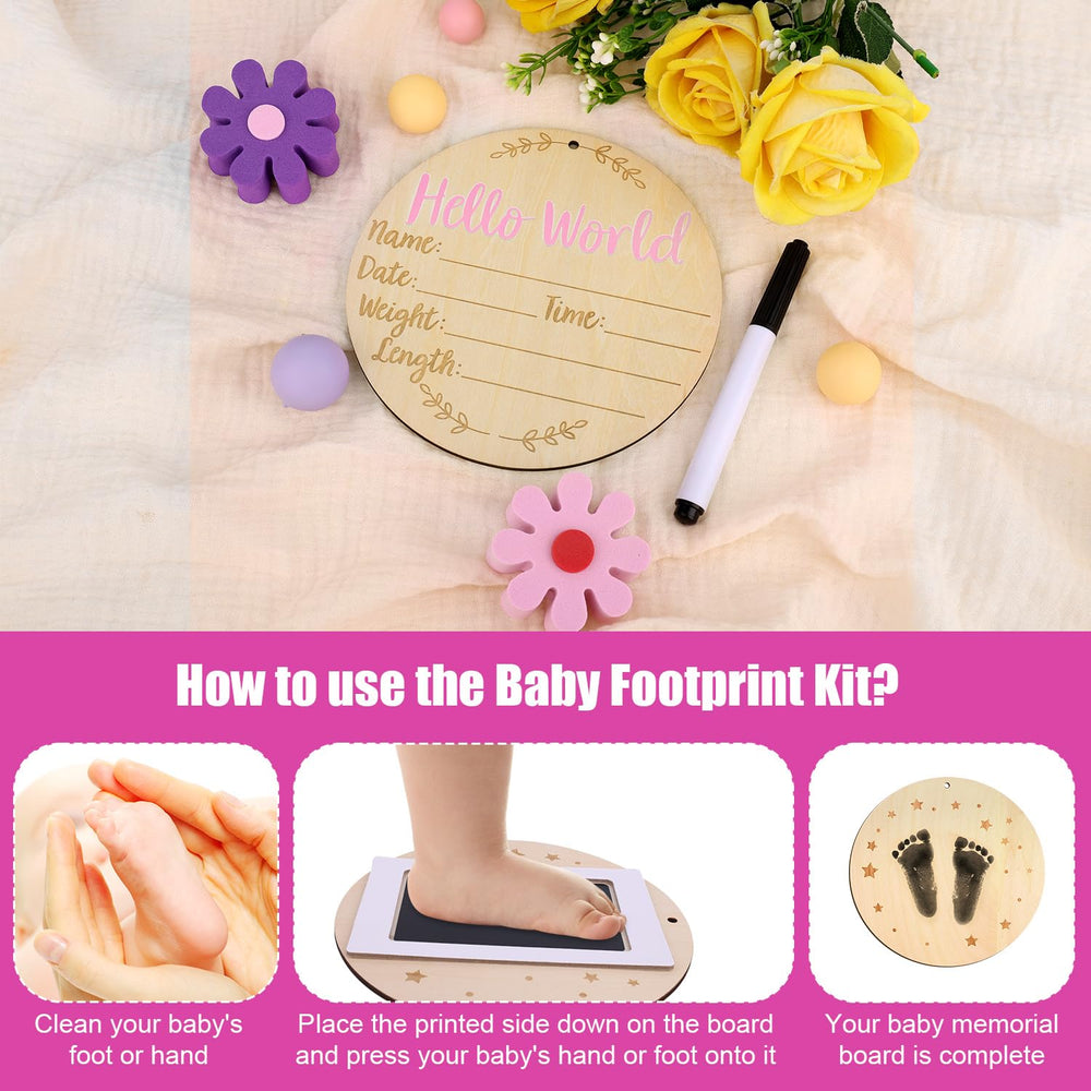 LUTER newborn sign with footprint platform adds tactile, decorative warmth.