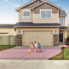 LUTICO driveway net red gate stops balls from rolling toward the street, protecting kids at play.