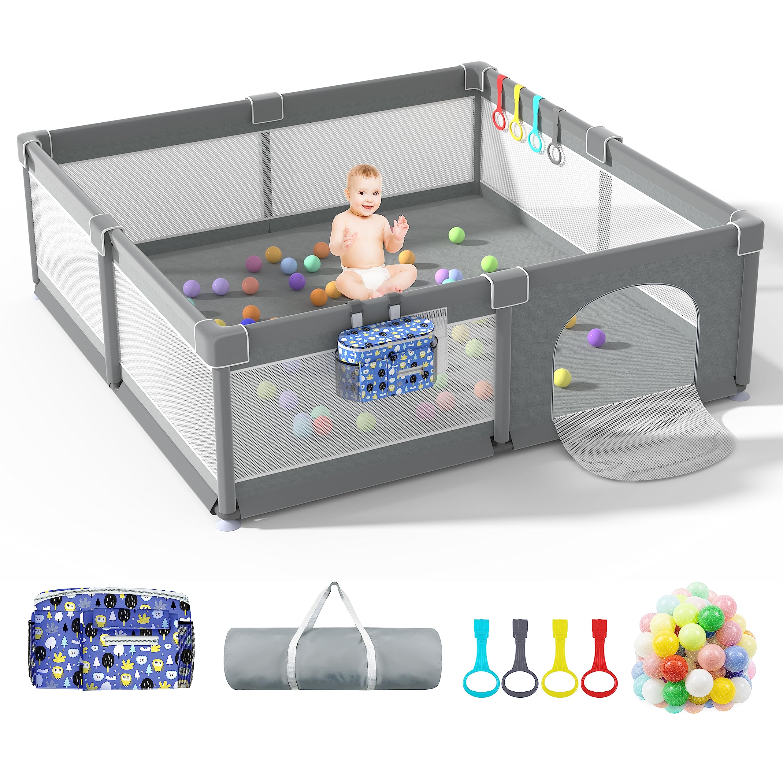 LUTIKIANG extra-large playpen with gates creates a safe, contained space for toddlers.