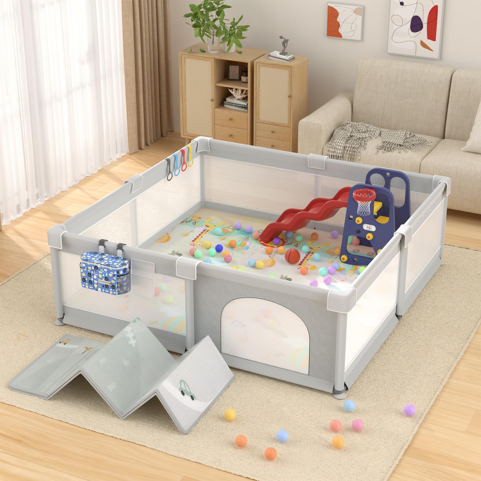 LUTIKIANG playpen with 79x71 inch space for safe baby play.