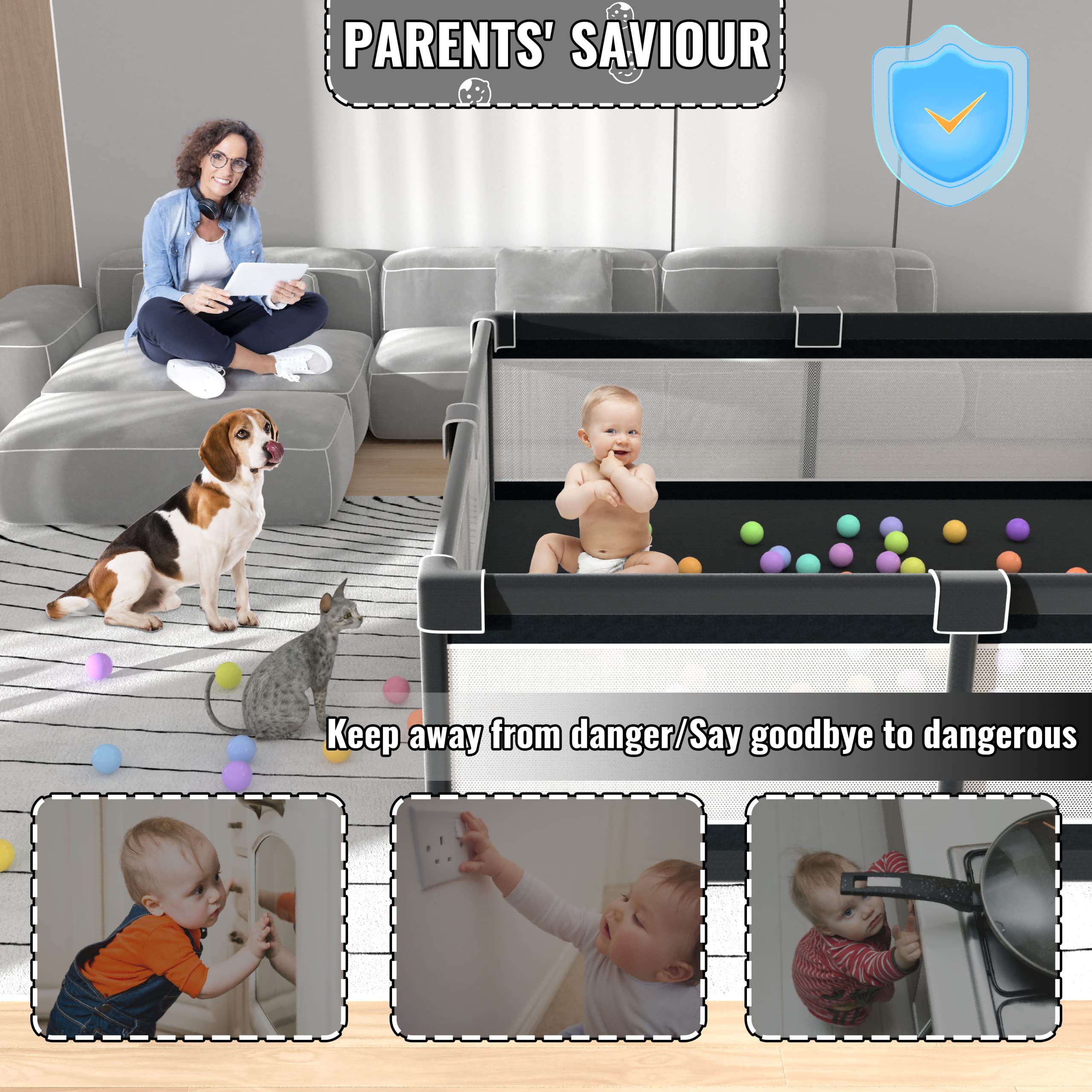 LUTIKIANG Playpen includes storage bag and toys for organized fun