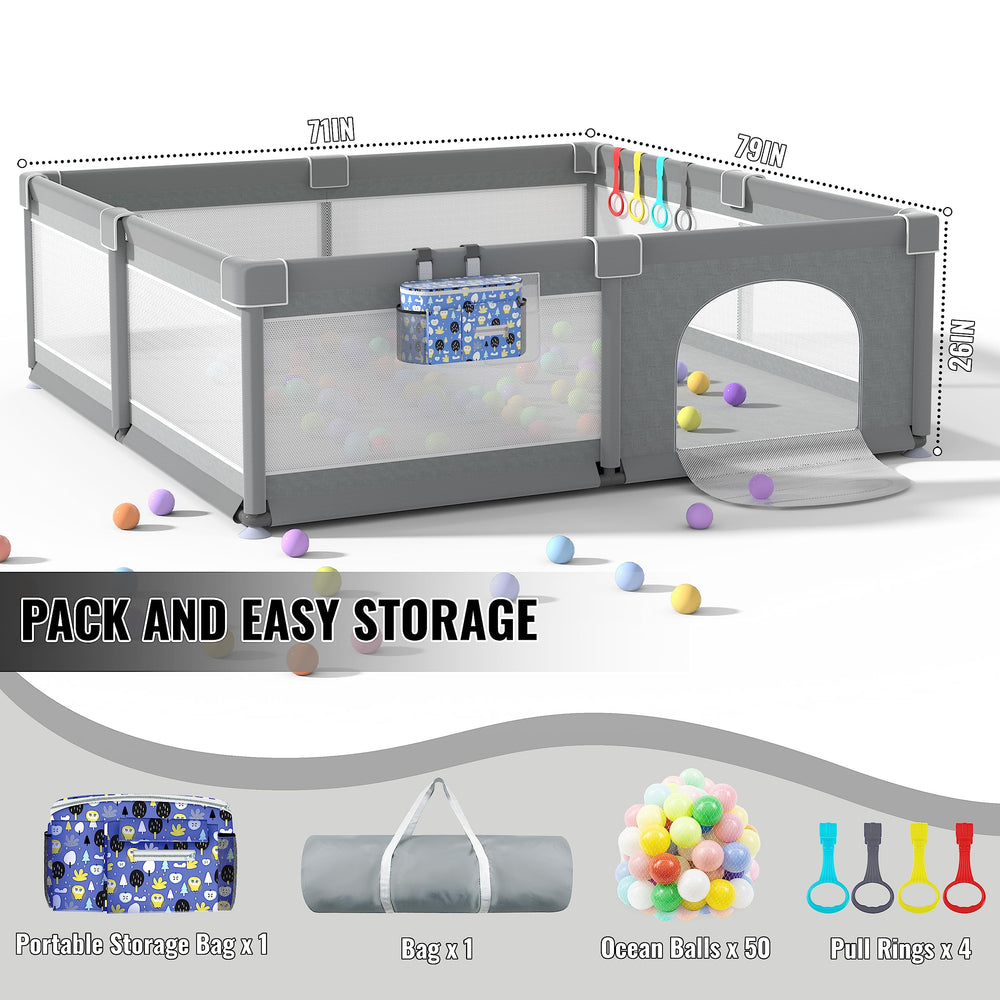 Spacious 79x71 inch play area for toddlers to explore and play.