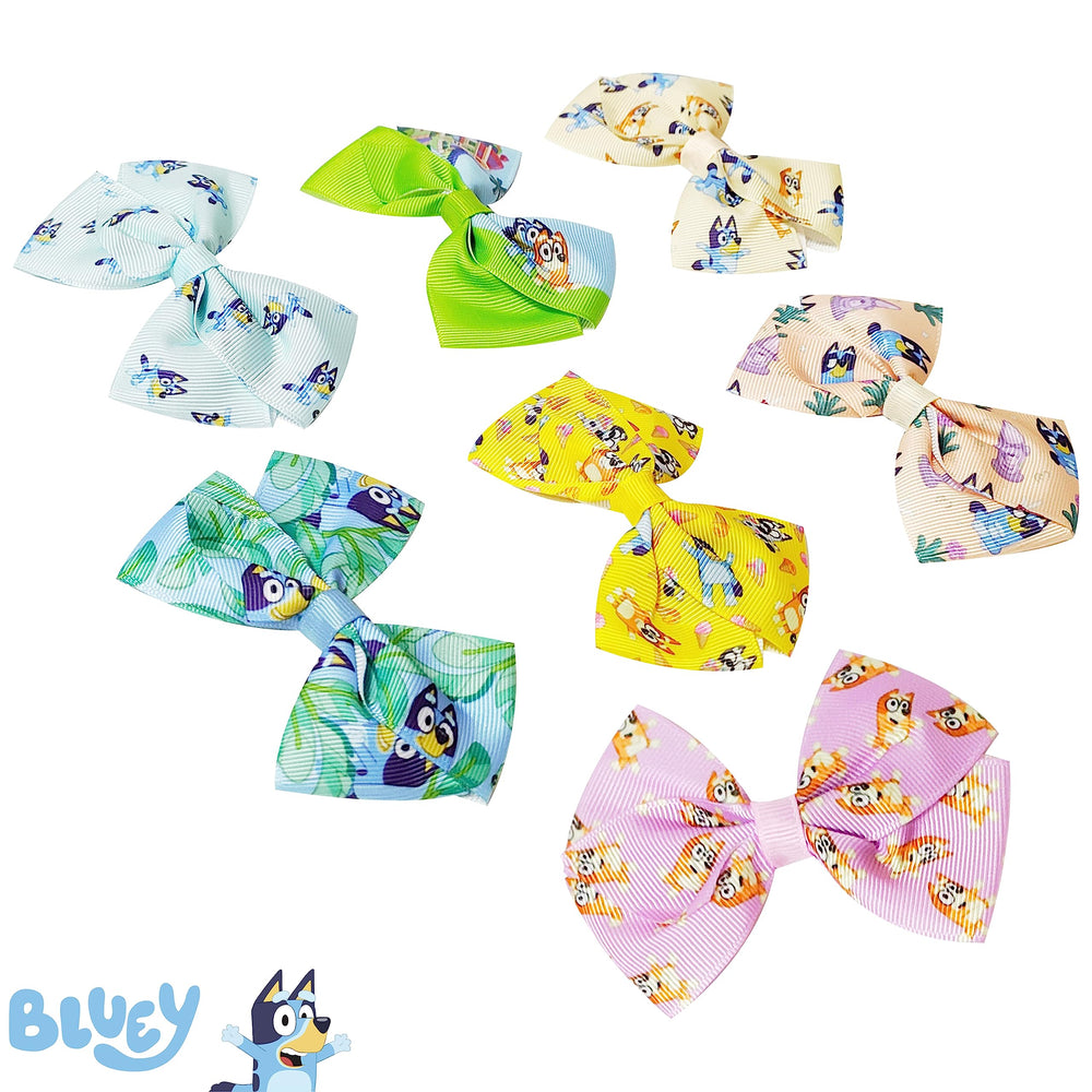 LUV HER Bluey bows feature varied prints for versatile outfits.