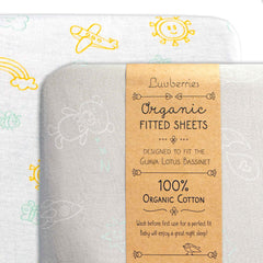 Luvberries bassinet sheets sized for Guava Lotus fit snugly and softly.
