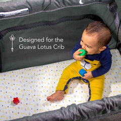 Luvberries Guava Lotus travel crib sheets fit the 4-tab mattress securely for naps