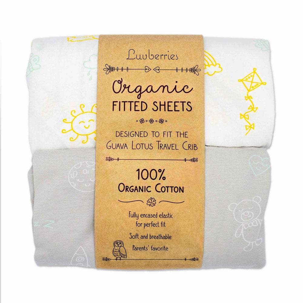 Luvberries Guava Lotus travel crib sheets set of 2 in soft organic cotton for baby's sleep