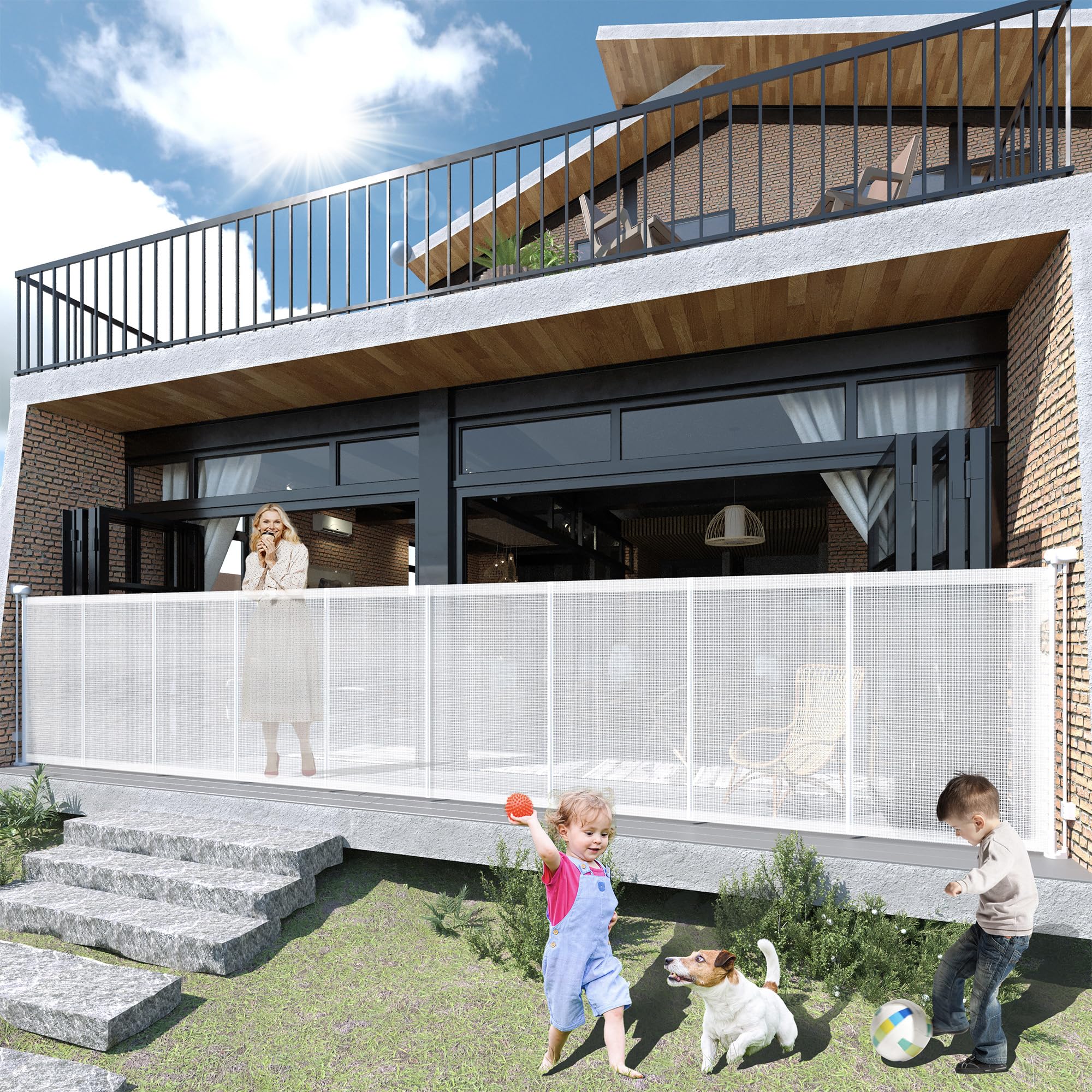 Luvcoo 200-inch gate extended to cover a wide doorway for children and pets