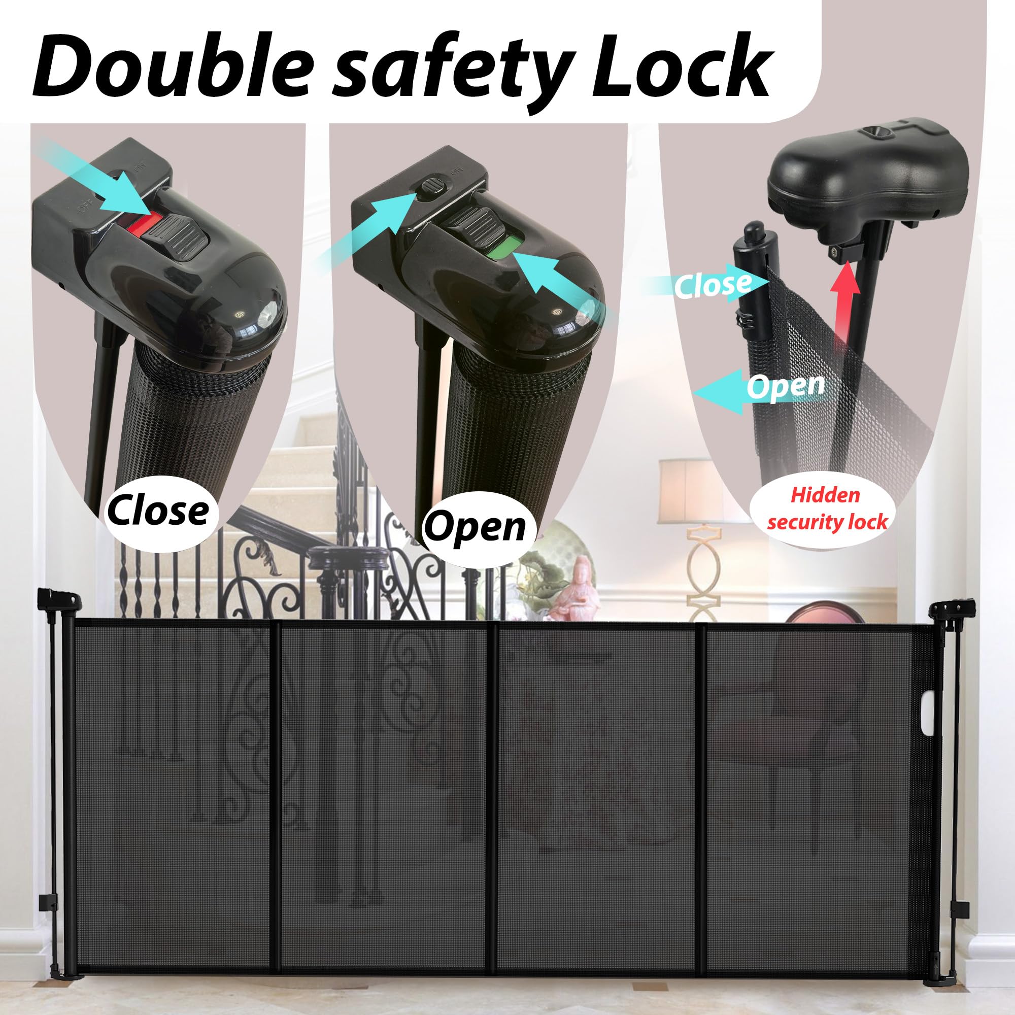Luvcoo indoor-outdoor gate installed at a doorway, easy to clean and versatile.