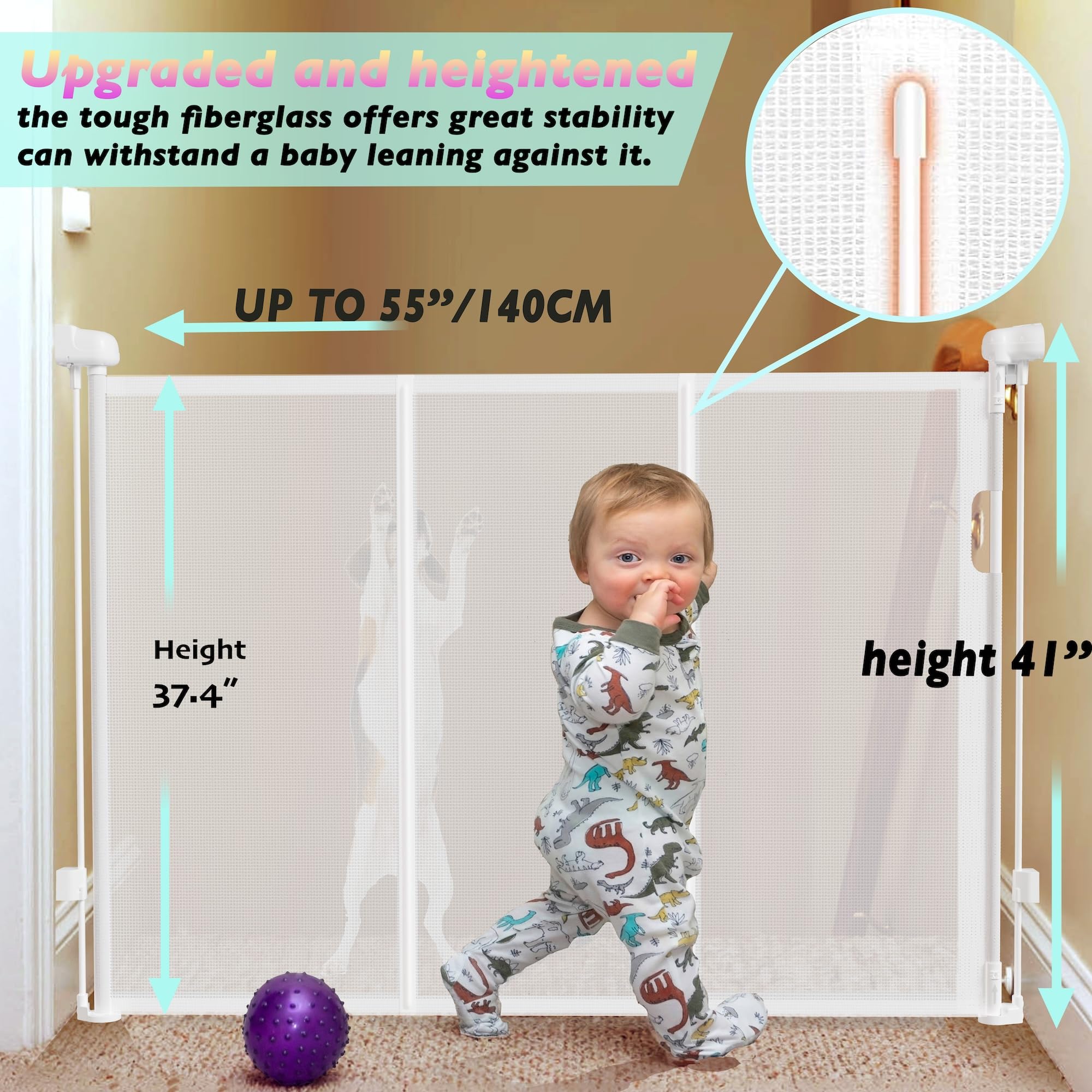 Luvcoo 41-inch height gate blocks climbing at doors and stairs.