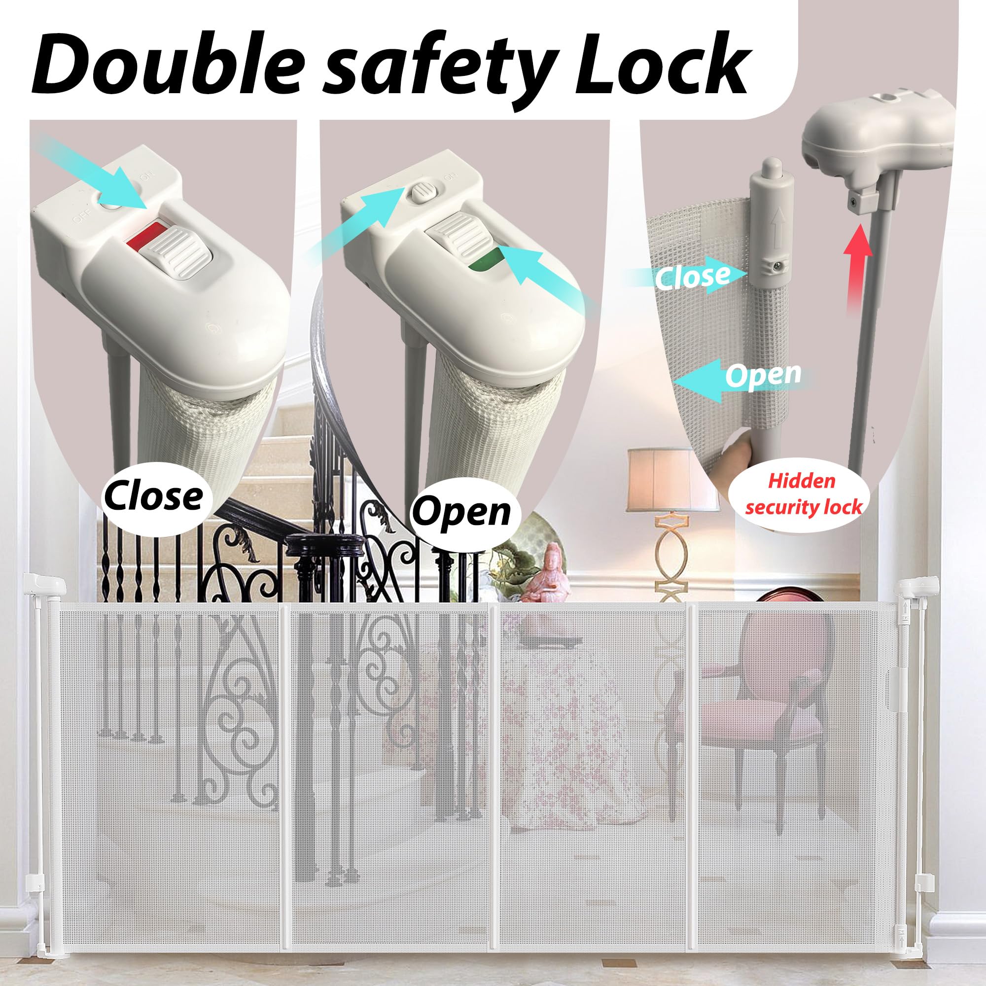 Luvcoo indoor-outdoor retractable gate installed at stairs or doorway