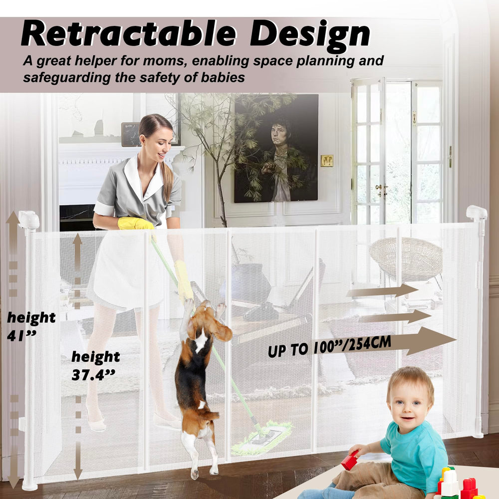 Luvcoo gate at 41-inch height protecting children and pets at stair entry