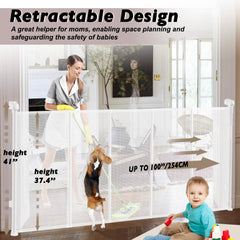 Luvcoo gate at 41-inch height protecting children and pets at stair entry