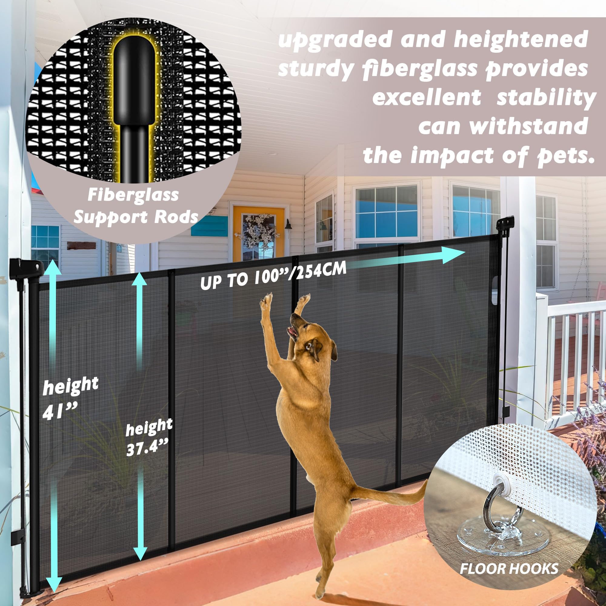Luvcoo retractable gate rolled up at the top of stairs for quick setup.